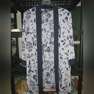 R&M Richards Mesh Open Jacket Women's 22W Navy/Lavender Floral Casual 3/4 Sleeve